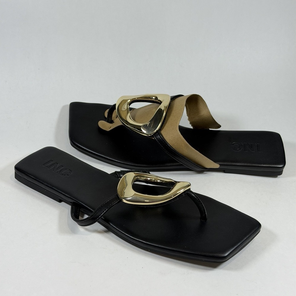 I.N.C. International Concepts Size-8.5M Flat Sandals Yadiraf Black Gold